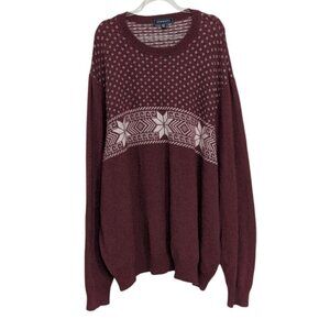 Crown & Ivy Snowflake Fair Isle Sweater Mens Size 3XLT Red Lambswool Blend